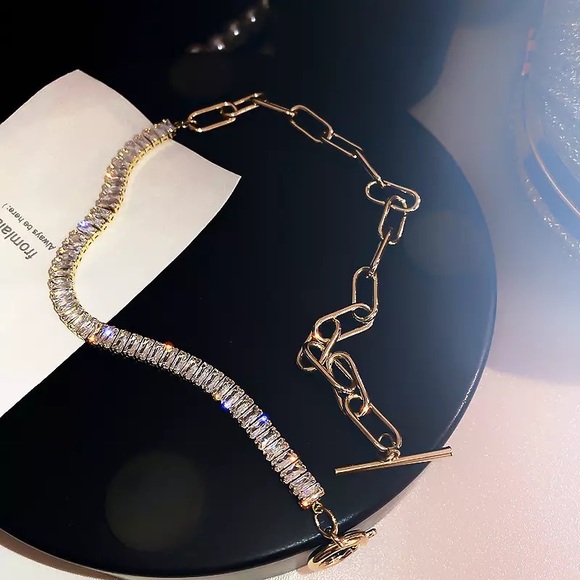 NEW gold link baguette tone choker necklace bracelet
